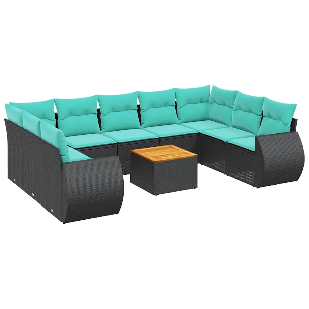Set Divani da Giardino 10 pz con Cuscini Nero in Polyrattan 3225147