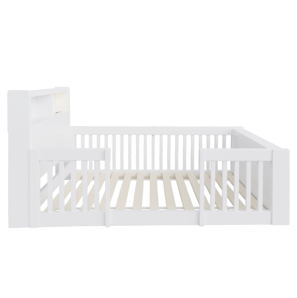 Letto per bambini 90x190 cm con sponde alte, USB e luce notturna bianco