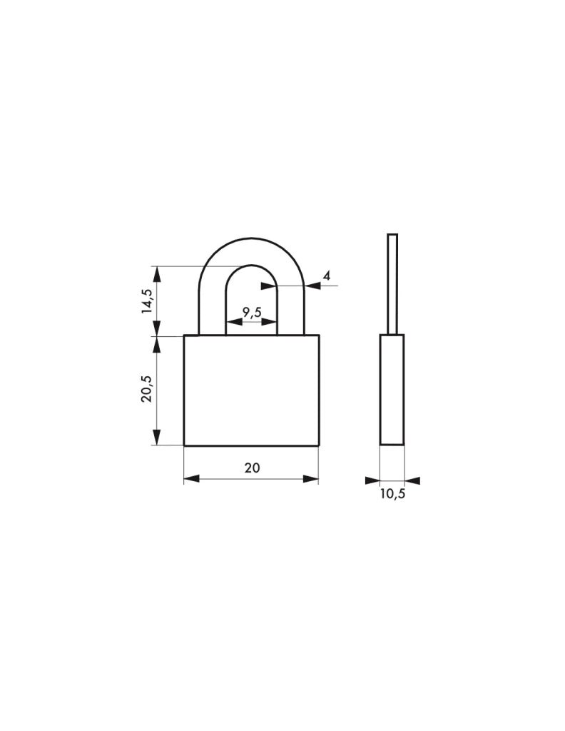 Lucchetto in alluminio 20 mm, arco in acciaio nichelato, 2 chiavi – Serrurerie de Picardie