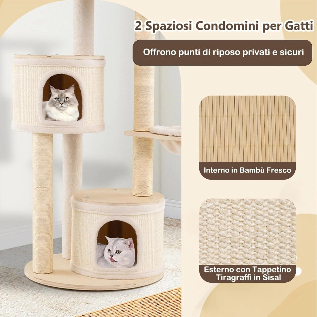 Albero per Gatti, Tiragraffi per Gattini con Tiragraffi in Sisal e Tappetino, Condomini, Piattaforma, Amaca, Giocattolo Pendente, Cuscino Lavabile e Multi-Livello, Mobili per Gatti da Interno