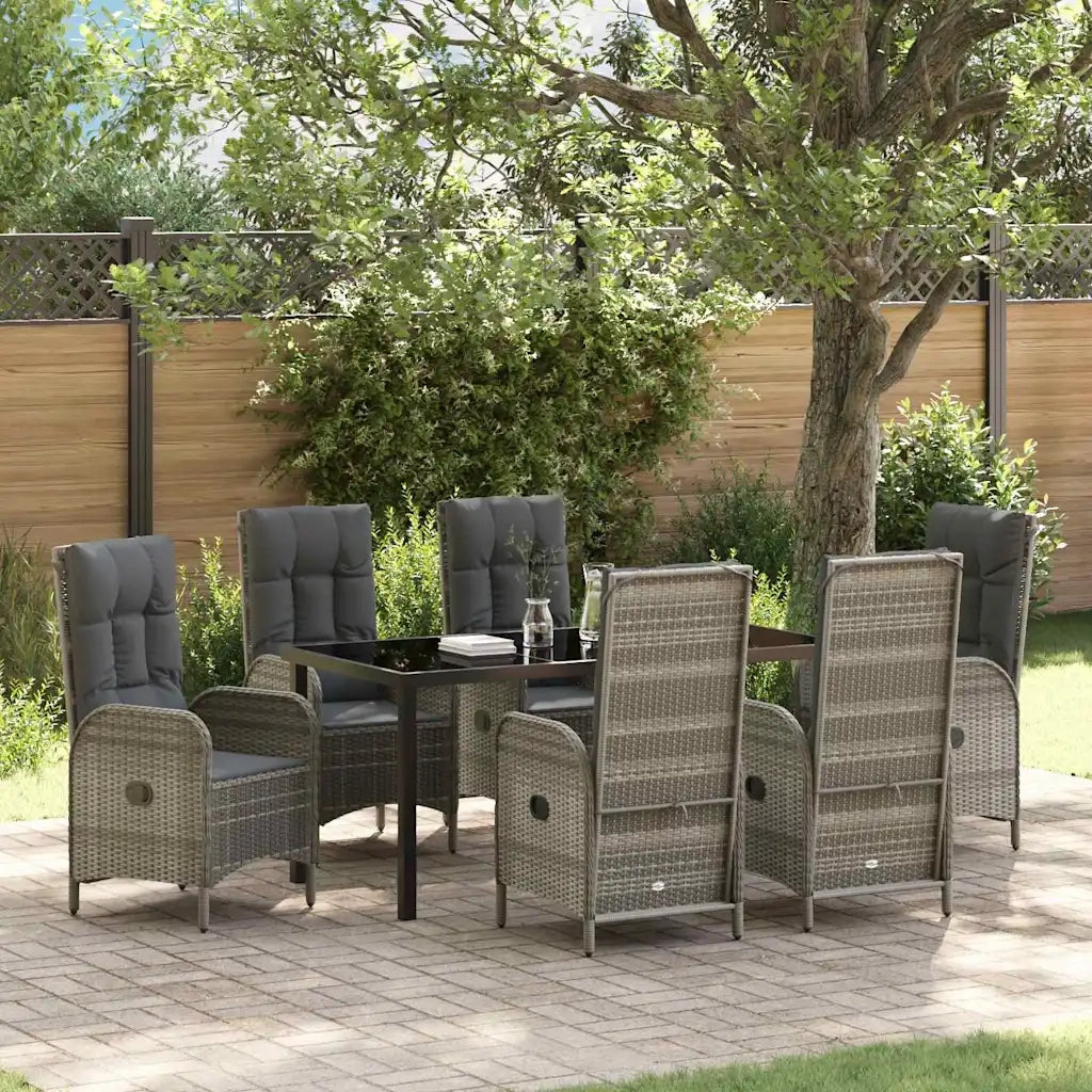 Set da Pranzo per Giardino con cuscino 7 pcs Grigio polyrattan 3380131