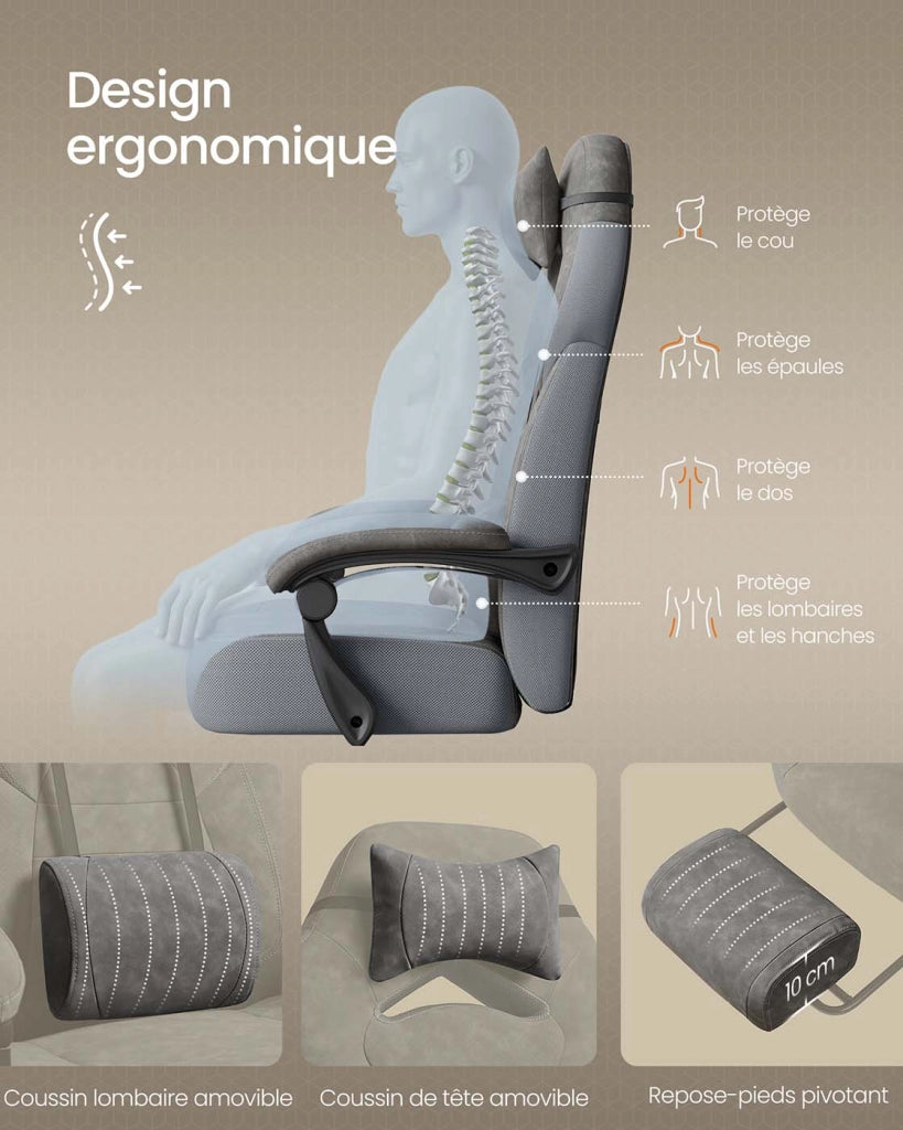 Comoda sedia da ufficio spessore 10 cm altezza regolabile ergonomica grigia 12_0005899