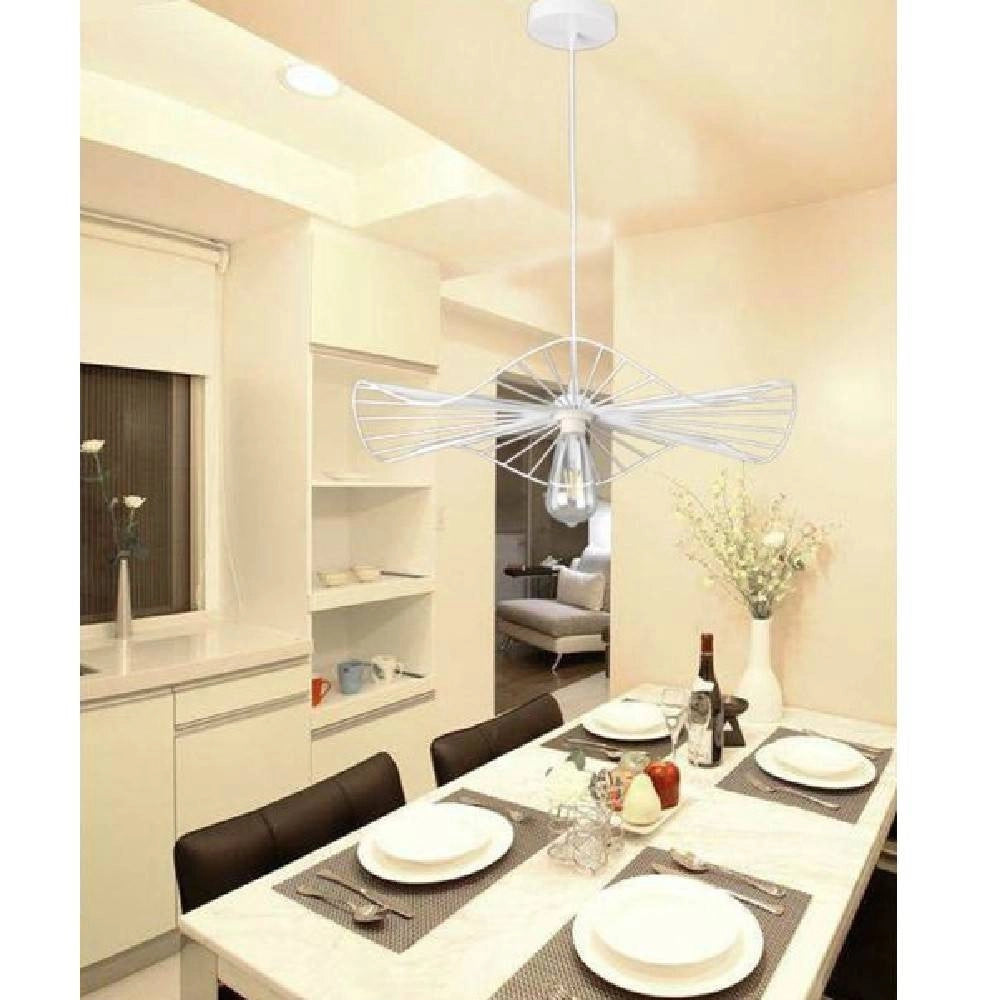Trade Shop - Lampadario Da Soffitto Pendente A Sospensione Rotonda Plafoniera Lampada E27 B31 - Bianco