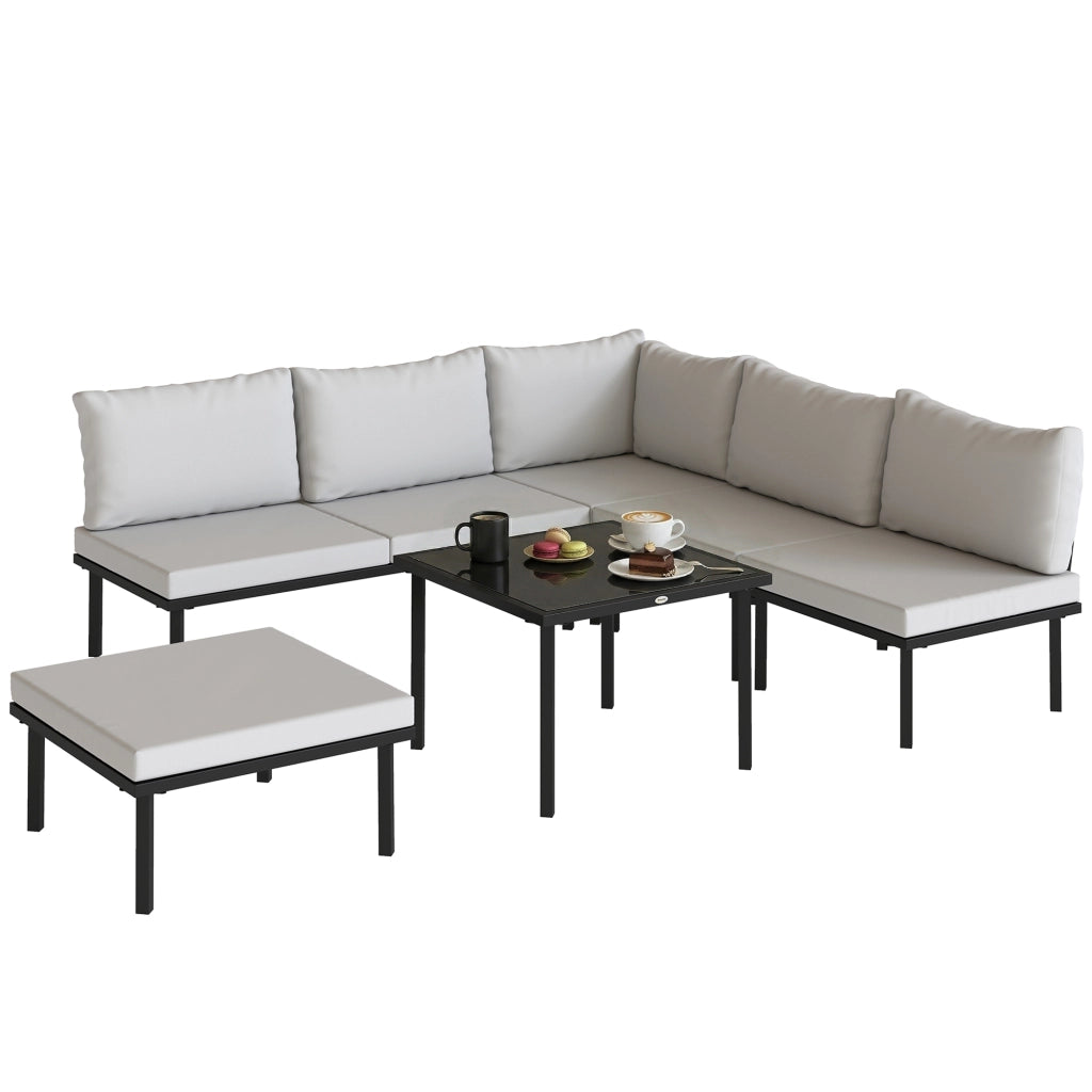 Set da giardino modulare 6 posti con tavolino in vetro ¨C zephmum ¨C grigio chiaro