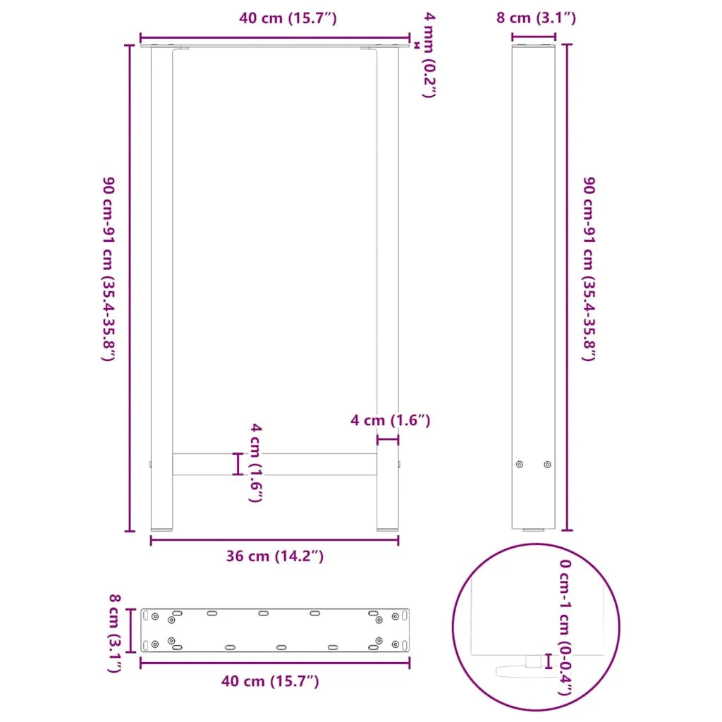 Set di 2 gambe per tavolo da bar quadrate regolabili 40 x 90 cm in acciaio nero 02_0057564