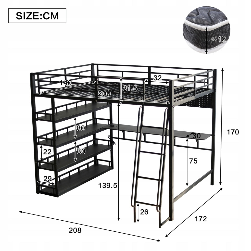 Letto a castello 140x200 nero - Xylo - Con scala e ripostigli