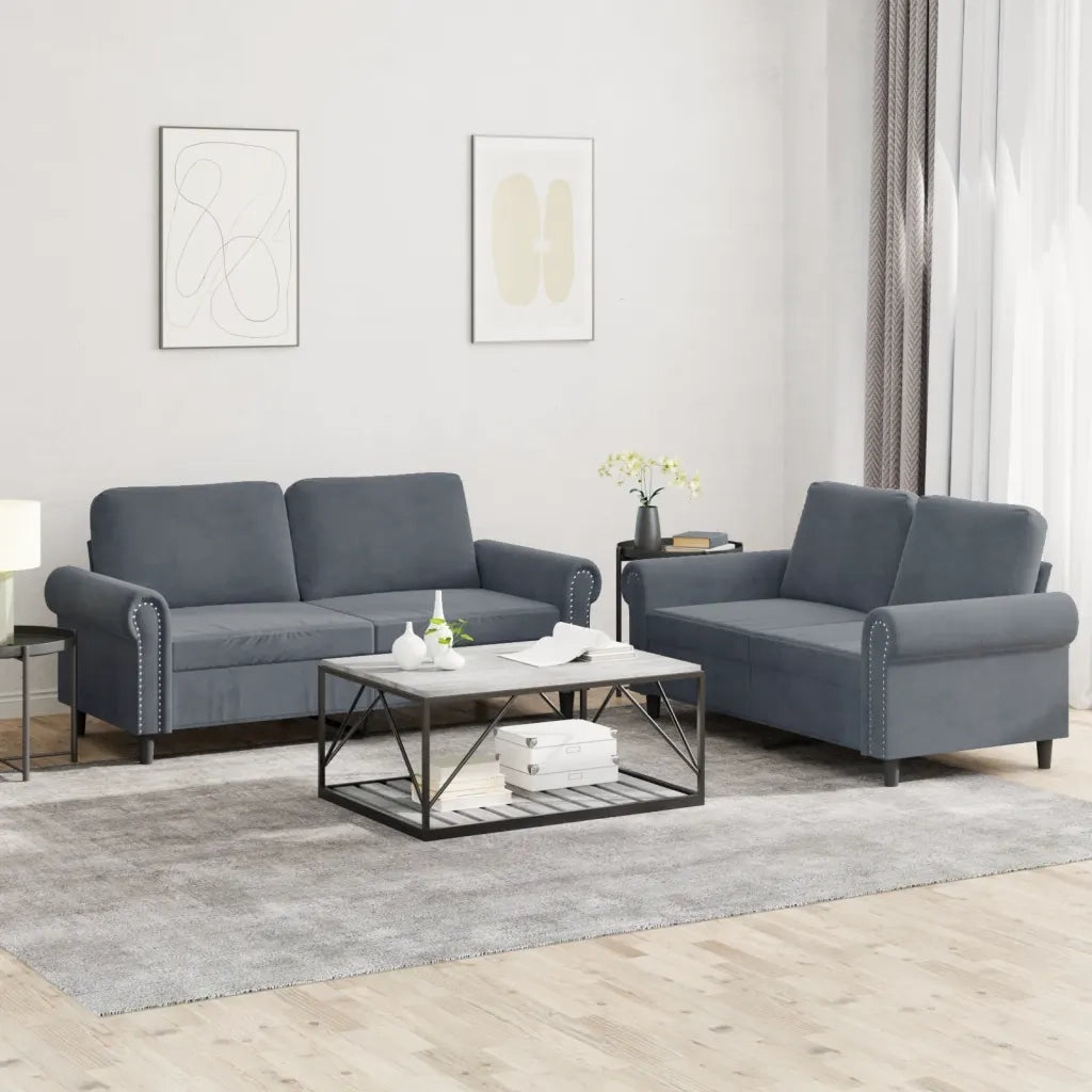 Set di Divani 2 pz con Cuscini Grigio Scuro in Vellutocod mxl 131051