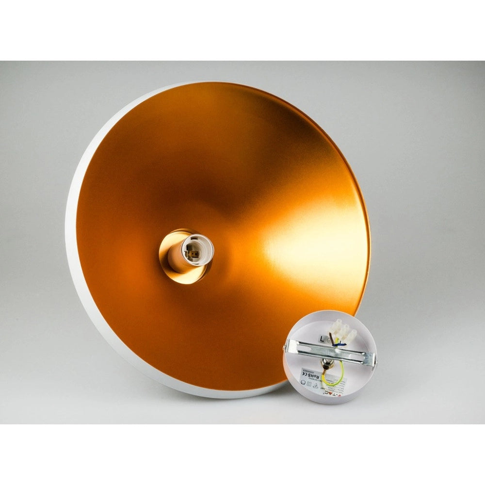Trade Shop - Lampadario Pendente Lampada A Sospensione Parabola Bianca Base In Legno Vt-7535 -