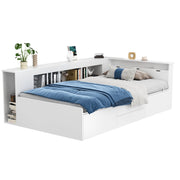 Letto per Bambini 90x200 cm - 4 Cassetti; Libreria; Contenitori in MDF - Bianco