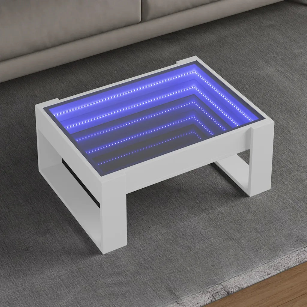Tavolino da salotto | Tavolino da caff¨¨ | Tavolino da Soggiorno con LED Infinity Bianco 70x53x30 cm