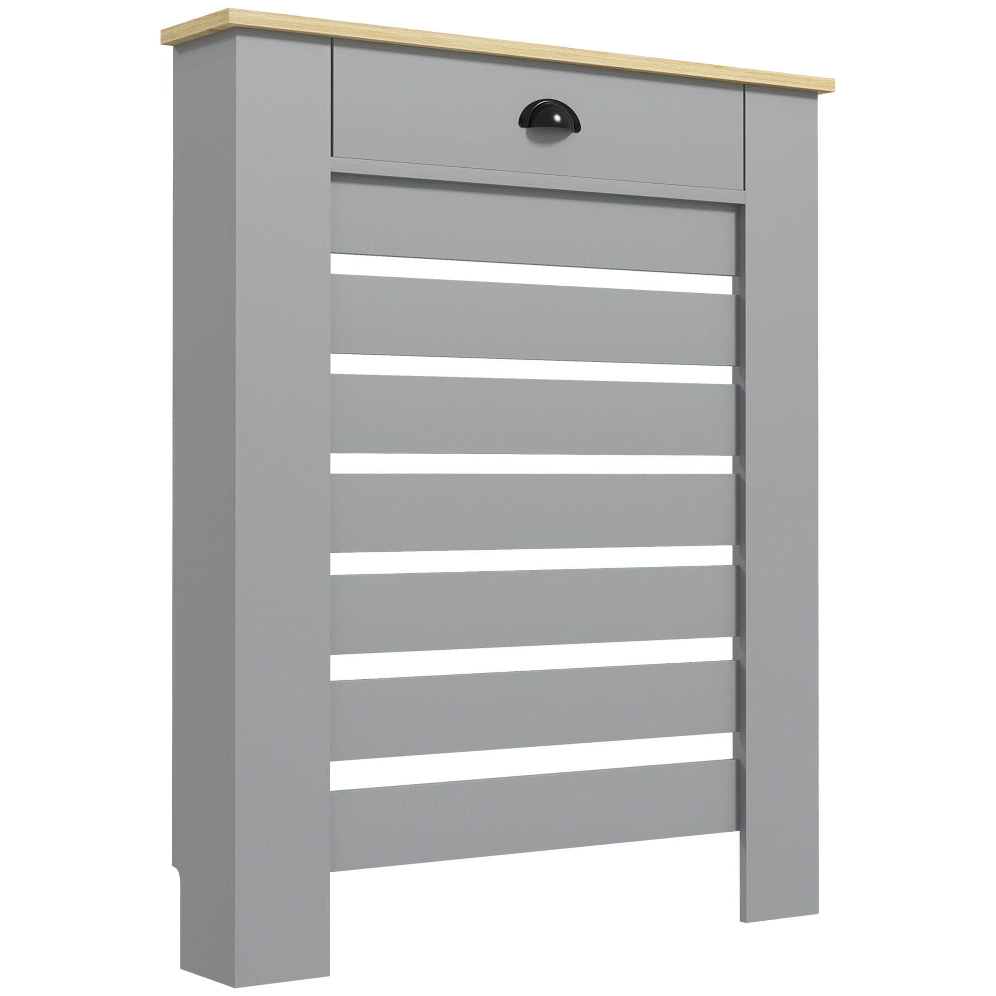 Copritermosifone a Doghe 78x19x95.5 cm Copricalorifero a Griglia con Cassetto in MDF Grigio