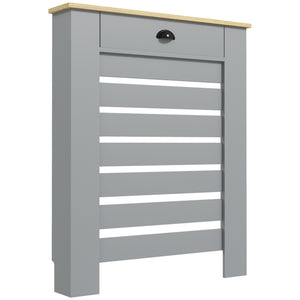 Copritermosifone a Doghe 78x19x95.5 cm Copricalorifero a Griglia con Cassetto in MDF Grigio