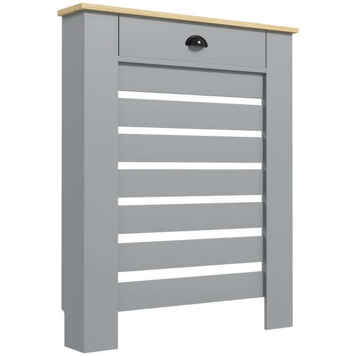 Copritermosifone a Doghe 78x19x95.5 cm Copricalorifero a Griglia con Cassetto in MDF Grigio