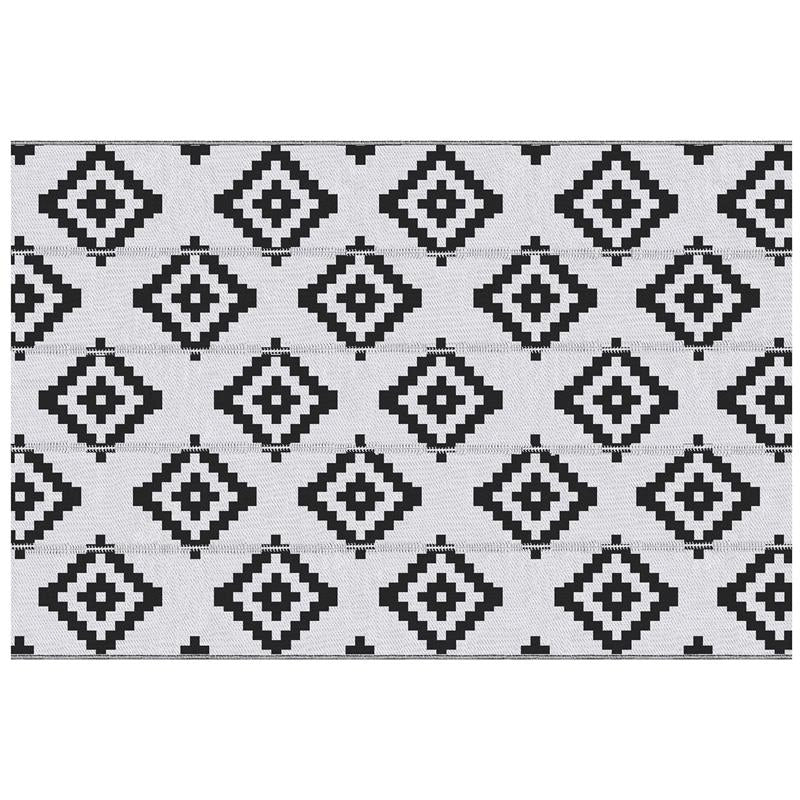 TAPPETO ESTERNO PER BALCONE E TERRAZZA REVERSIBILE CON FANTASIA GEOMETRICA 2.74X1.82 M NERO E BIANCO