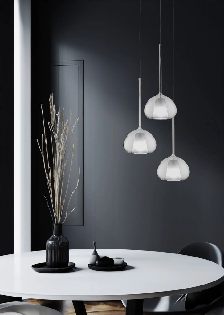 BEBA LAMPADARIO A SOSPENSIONE 3 LUCI LINEARE VETRI GRANDI TRASPARENTI ATTACCO G9 VETRI D.20CM