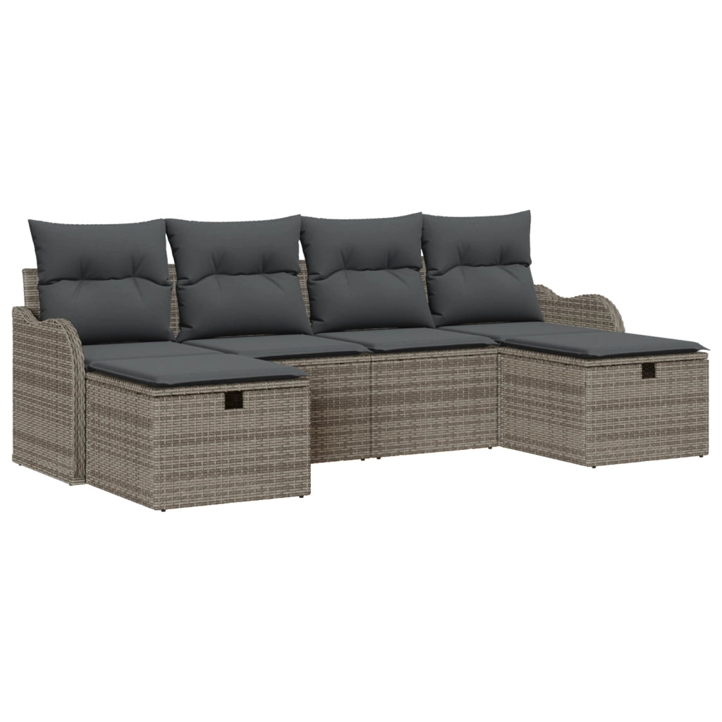 Set Divano da Giardino a 6 Pezzi con Cuscini in Polyrattan Grigio