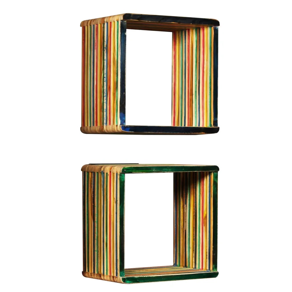 3 pz Set di Mensole | Ripiano | Scaffale in Massello di Teak di Recupero Multicolore