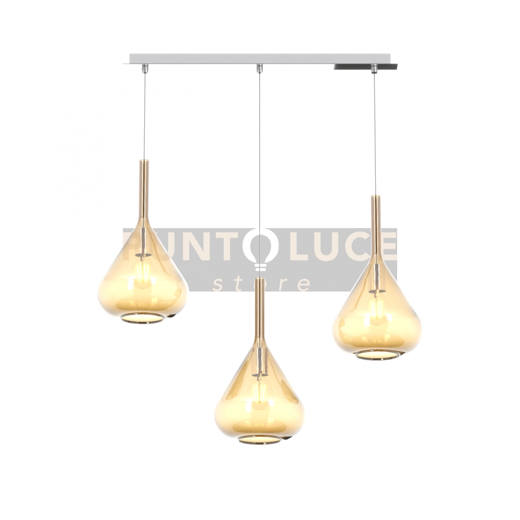 SOSPENSIONE CROMO 3 LUCI RETTANGOLARE VETRI AMBRA 1177CR-S3 R-AM