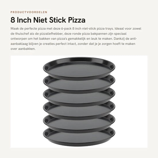 Piatti per Pizza in Acciaio Inossidabile da 20 cm - 6 Pack - Piatto per Pizza Ronde - Resistente al Forno - Materiale Duraturo