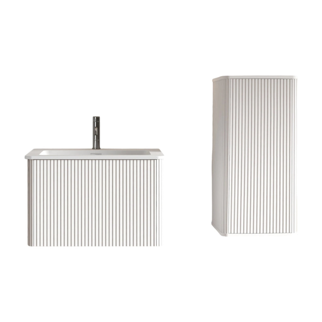 Set mobili da bagno sospeso con mobile lavabo e colonna, MDF bianco