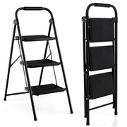 Scala a 3 gradini pieghevole con ampio pedale maniglia antiscivolo, Scala portatile in metallo carico 150kg Nera-Scale e ponteggi