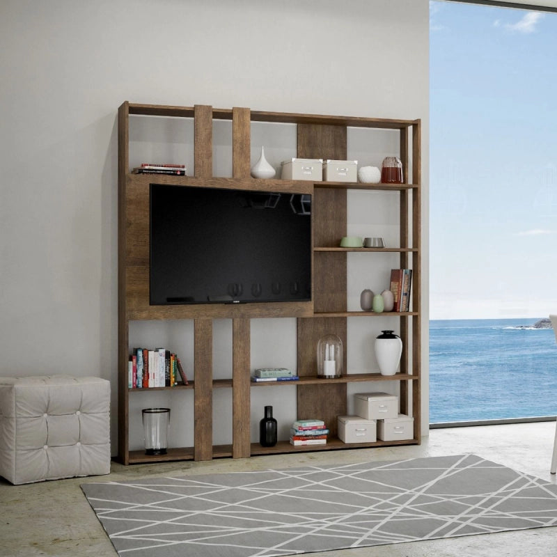 Composizione Libreria Kato 6R 2 fianchi 2 fasce lunghe 2 fasce corte 2 fasce medie pannello TV - Noce,L