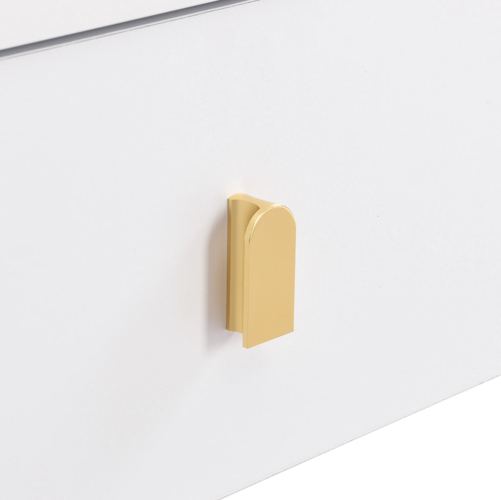 Tavolino da caffè con 2 cassetti; angoli arrotondati; bianco e oro; 108x50x40 cm