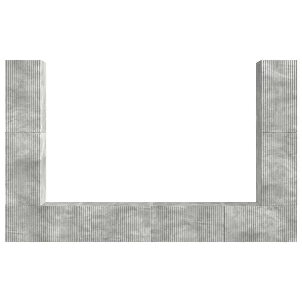 Set mobile TV 8 pz-Credenza per TV Grigio cemento Legno multistrato