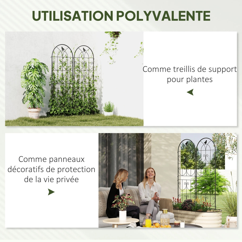 Supporto per piante rampicanti con uccelli ¨C zephmum ¨C 2 pezzi, metallo, nero, 50x150 cm