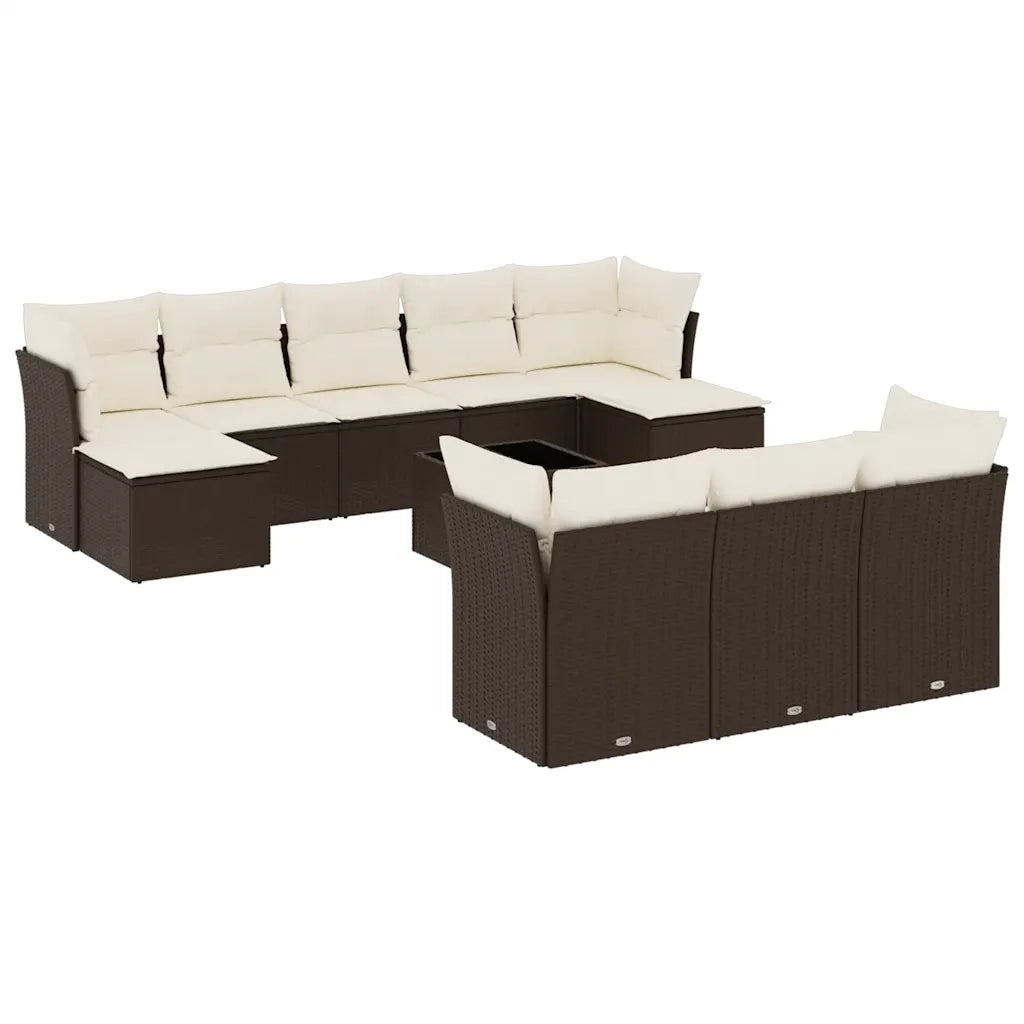 Set Divani da Giardino 11 pz con Cuscini Polyrattan Marrone 3250182