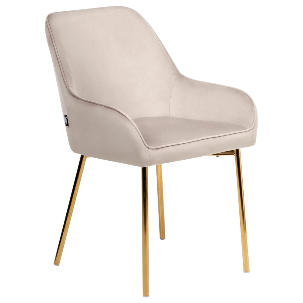 Set di 2 Sedie da Pranzo con Rivestimento in Velluto beige gambe dorate glamour retrò