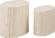 Set di tavoli moderni a forma ovale da 2 – Tavoli con finitura travertino – Ideali come vassoio per piante, tavolo laterale o tavolo d'angolo – Materiale legno con superficie in carta riciclata – 48x40x33 cm e 40x33x24,5 cm