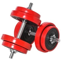Set 2 in 1 Bilanciere e Manubri Pesi da 20kg, Dischi con Rivestimento in Plastica Antigraffio, Rosso e Nero