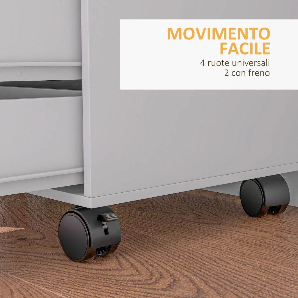 Cassettiera da Ufficio 78x40x66,5 cm Mobile Laterale con 5 Cassetti con Ruote in Melamina Bianco