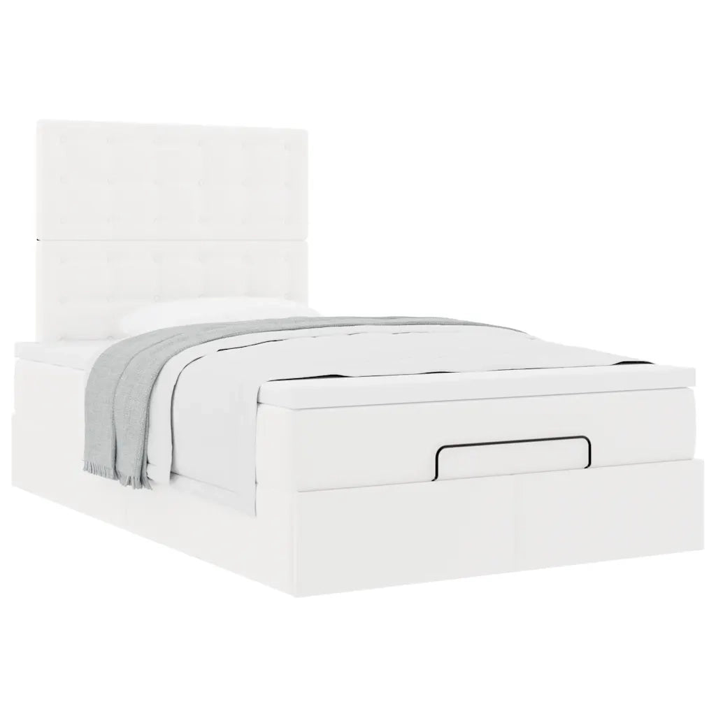 Struttura Letto Pouf con Materasso Bianco 120x190 cm Similpelle 3312992