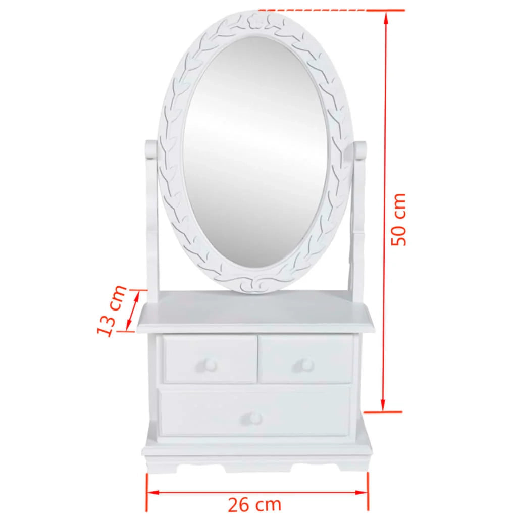 Toeletta con specchio girevole 26 x 13 x 50 cm ovale MDF bianco 02_0006351