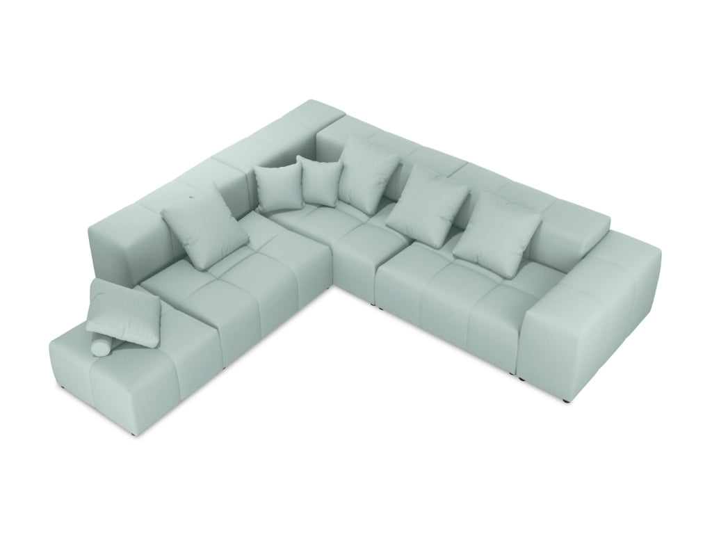 Cosmopolitan Design - Divano angolare modulare reversibile "Rome" 7 posti in tessuto strutturato menta 