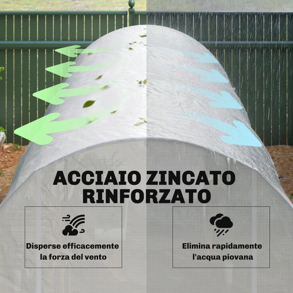 Serra Tunnel per Giardino 3.5x2x2m ¨C Xylo ¨C Metallo PE Bianco con Porte e Finestre
