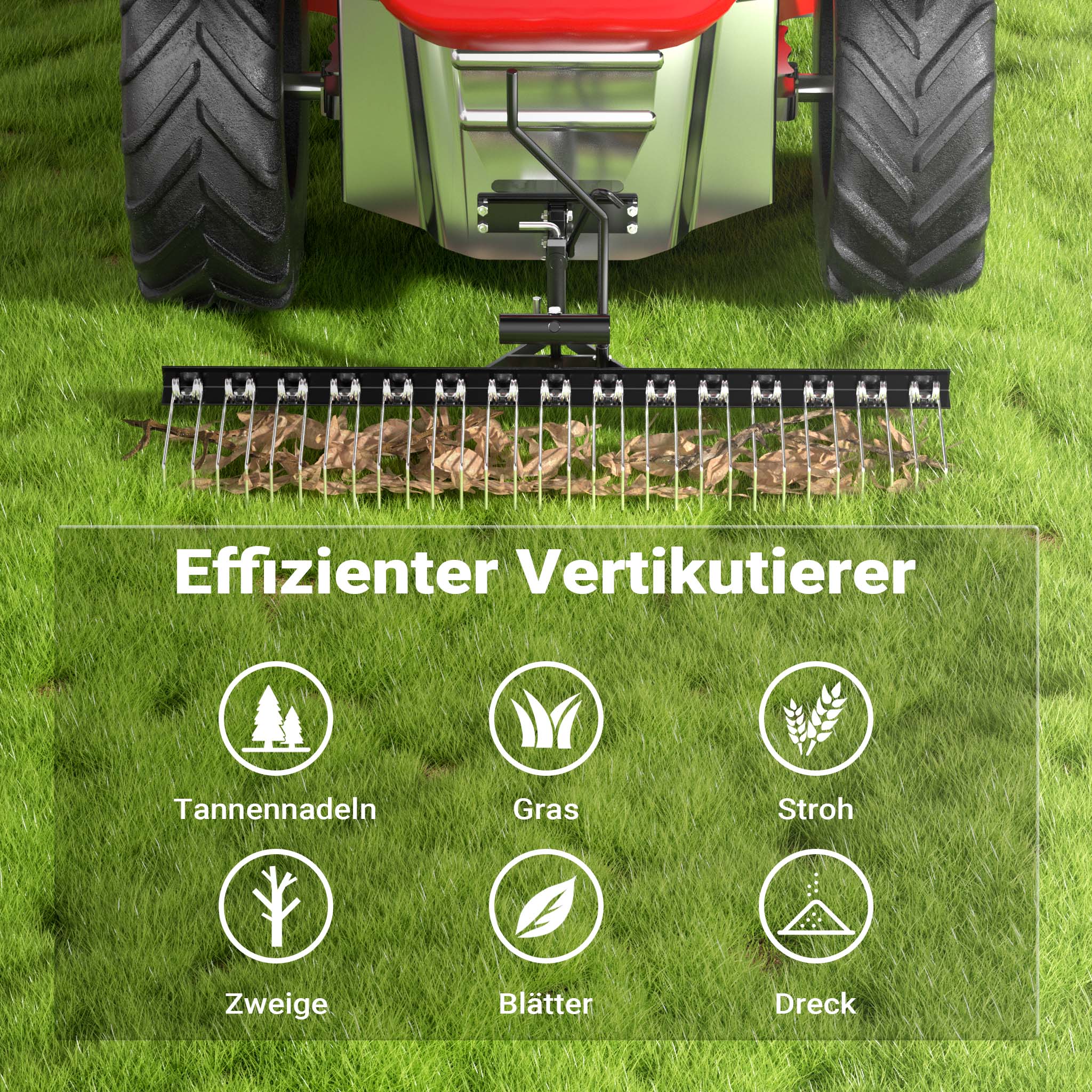 Scarificatore a molle per trattorini tosaerba, larghezza di lavoro 120 cm, per arieggiatura prato