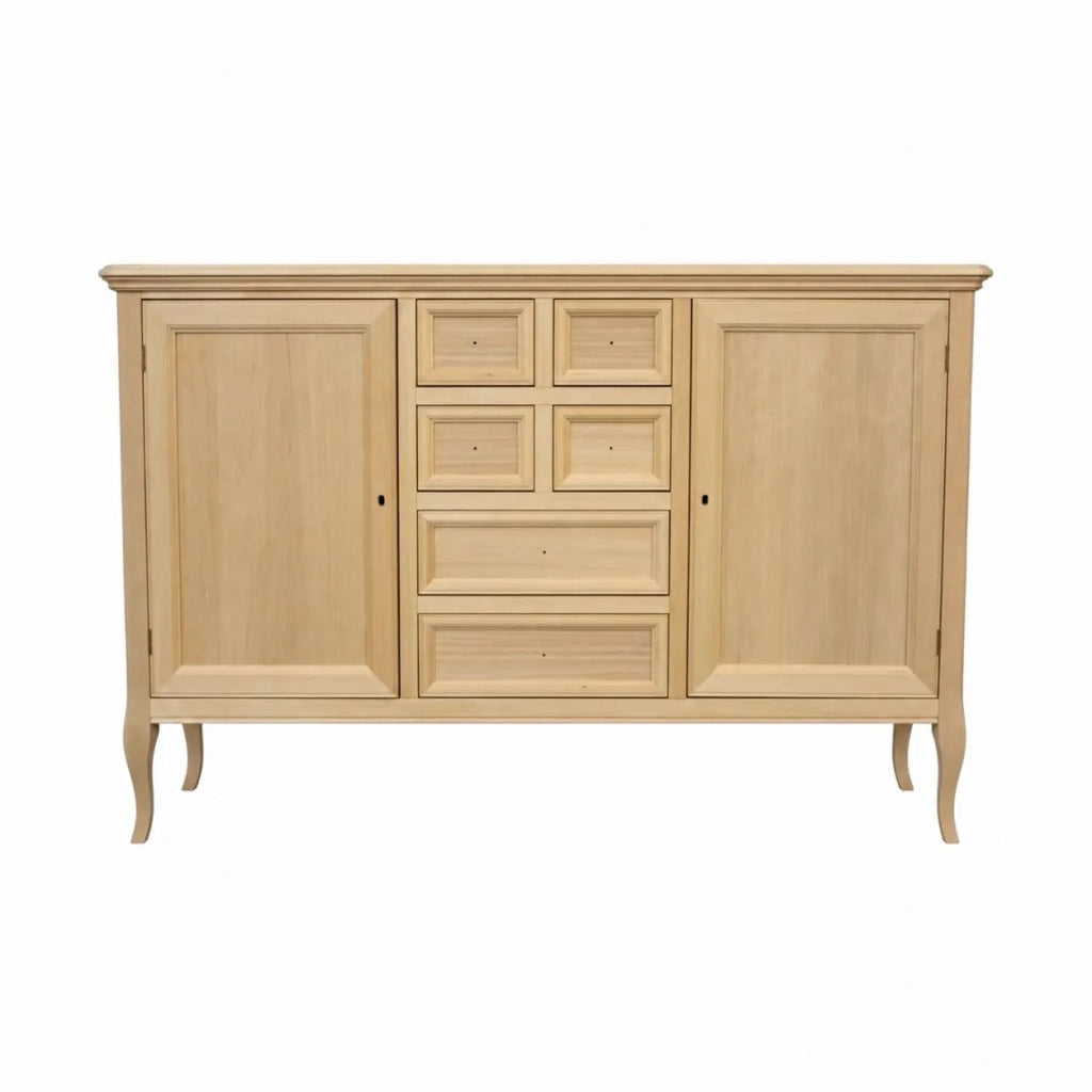 Madia credenza in legno 2 porte 6 cassetti legno grezzo l.140 p.43 h.90 - Mobili 2G