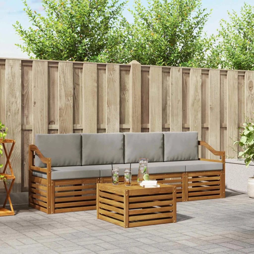 Set divani con cuscino 5 pcs Grigio Naturale e Chiaro 3374346