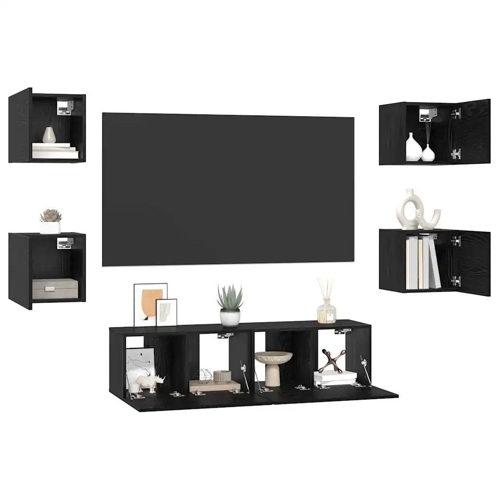 vidaXL Set mobile TV 6 pcs Rovere nero Media 120 x 30 x 30 cm