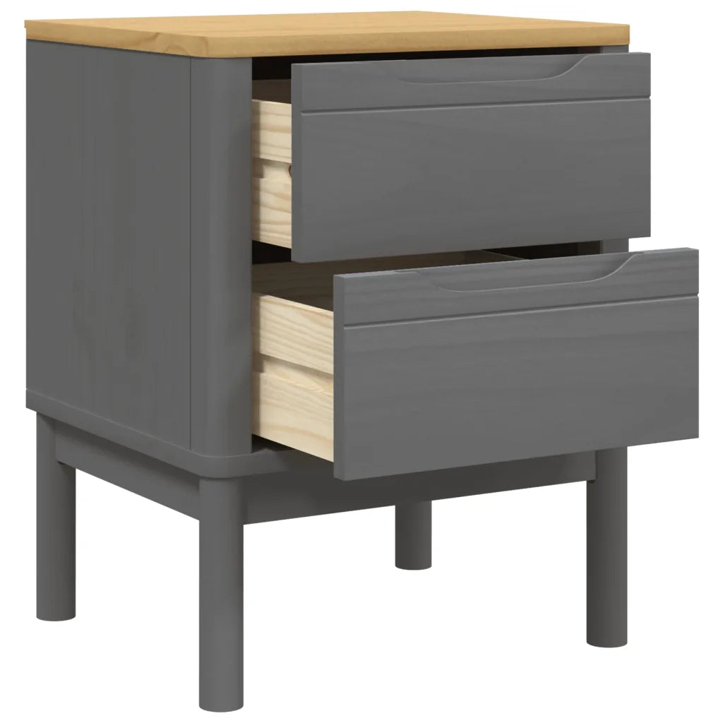 Comodino-Tavolino da notte FLORO Grigio 45x39x57 cm in Legno Massello di Pino