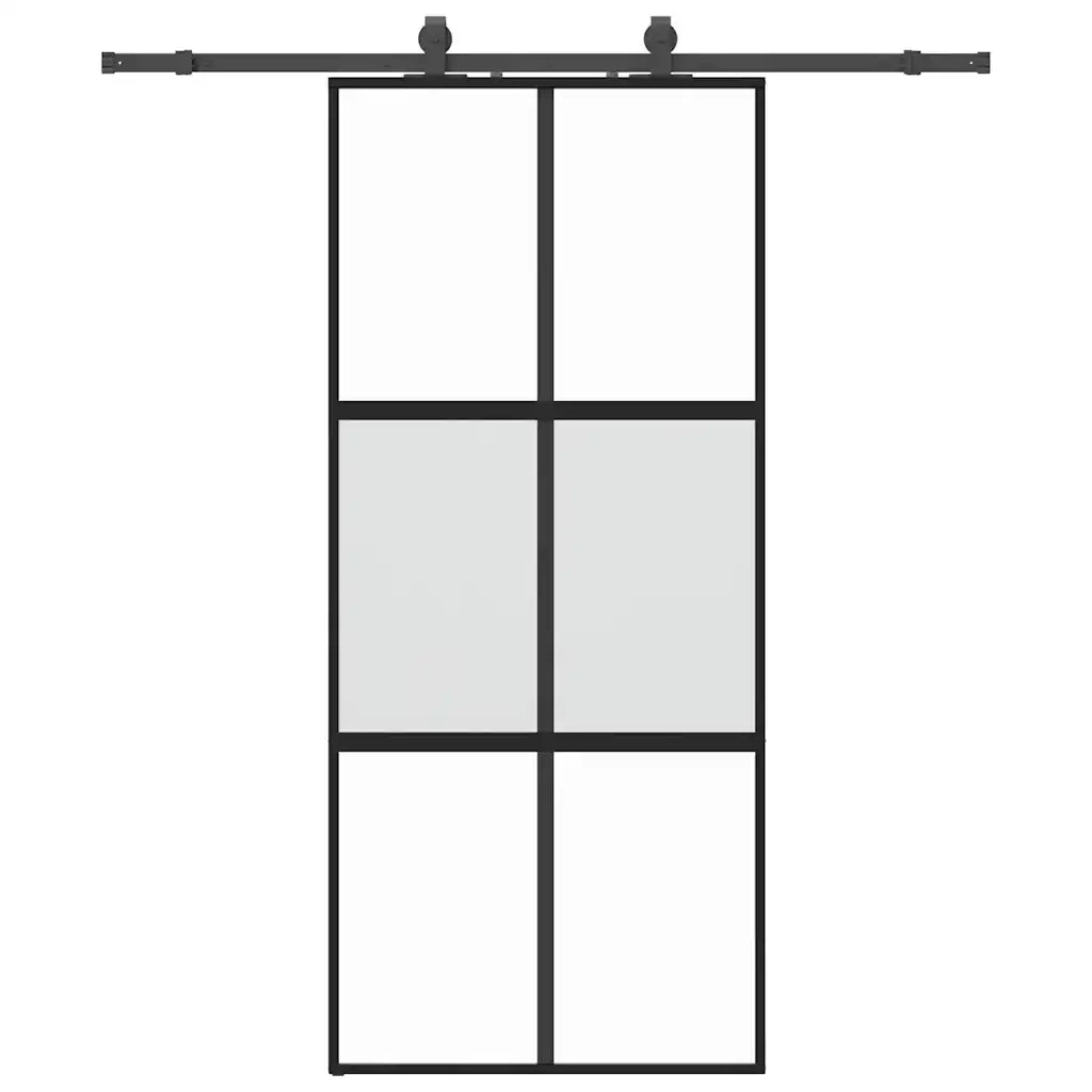 vidaXL Porta Scorrevole Set Ferramenta Nera 90x205 cm Vetro Temperato