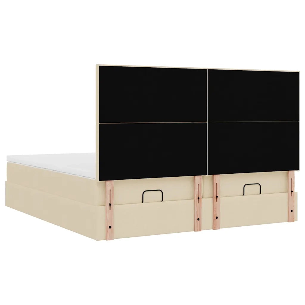 Struttura Letto Pouf con Materassi Crema 200x200 cm in Tessuto 3313683