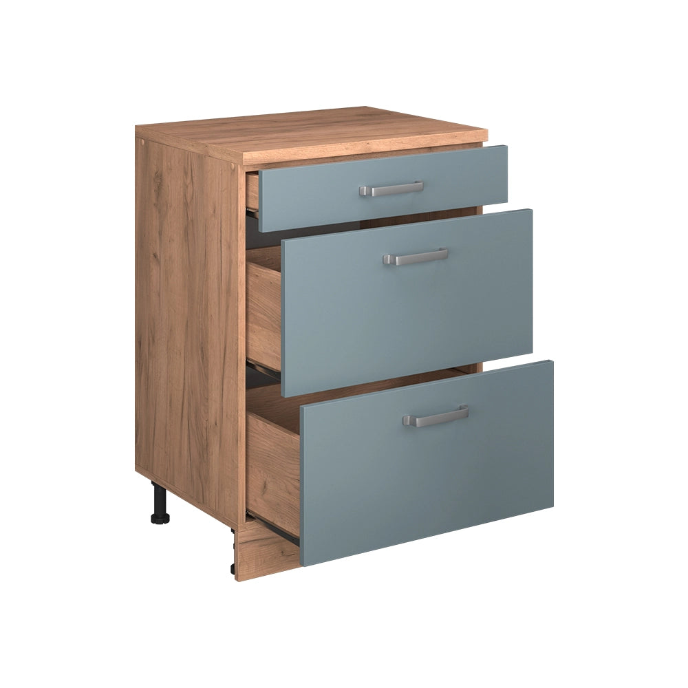 Mobile per mansarda Rion Grigio-blu/Rovere dorato 60 x 83.8 cm senza inclinazione con 3 cassetti Vicco