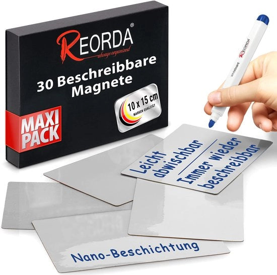 Strisce Magnetiche Descrivibili - 30 Magnetici Descrivibili - 10 x 15 cm (Grigio) - Magnetici Descrivibili per Whiteboard, Kanban, Tabella Magnetica o come Magnetici Descrivibili per la Refrigeratrice