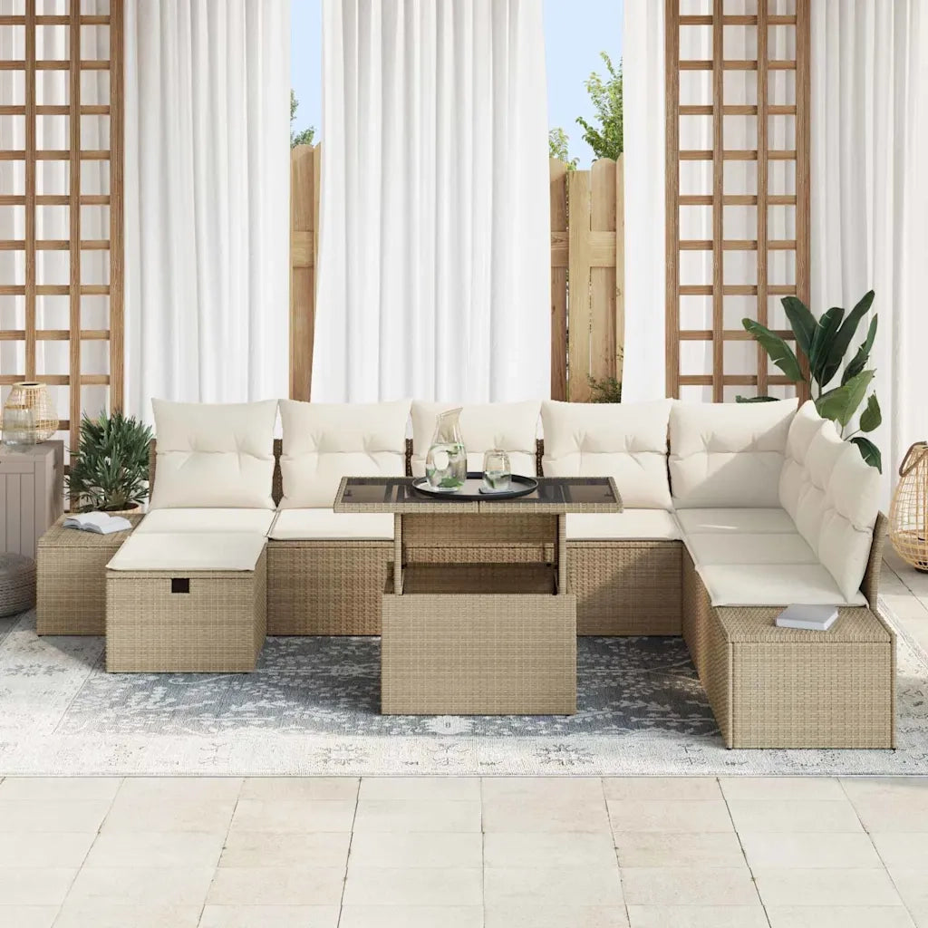 Set Divano da Giardino 9 pcs Beige polyrattan 3361230