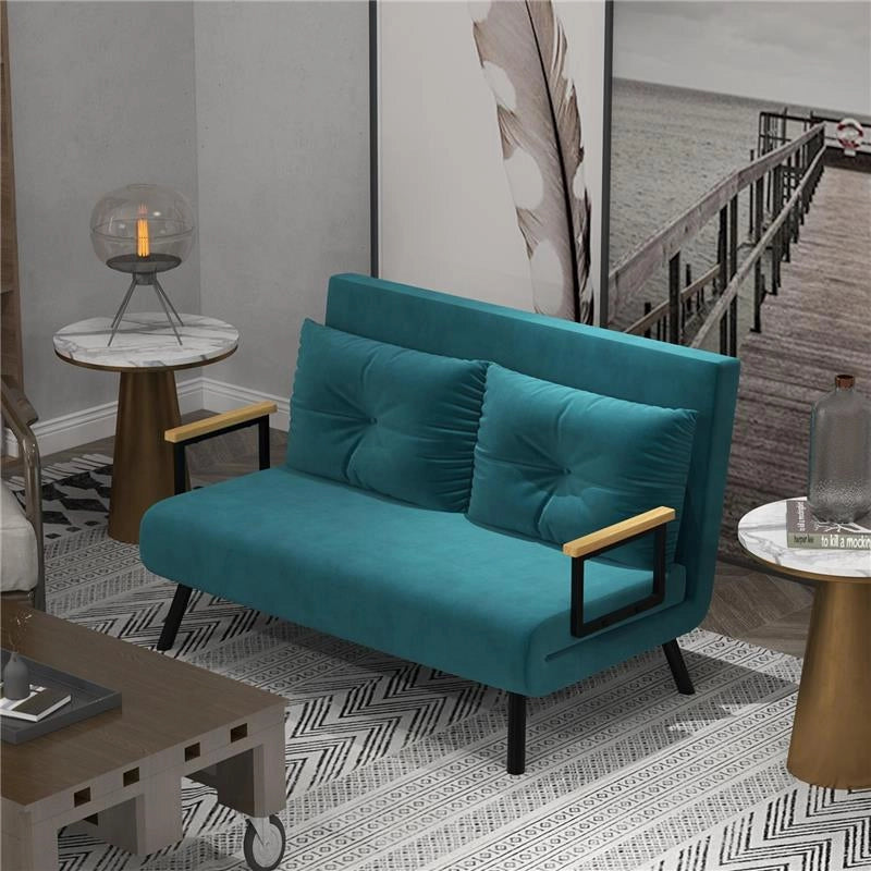DIVANO LETTO MATRIMONIALE 3 IN 1 VELLUTATO CON SCHIENALE REGOLABILE IN 5 LIVELLI E CUSCINI, BLU SCURO