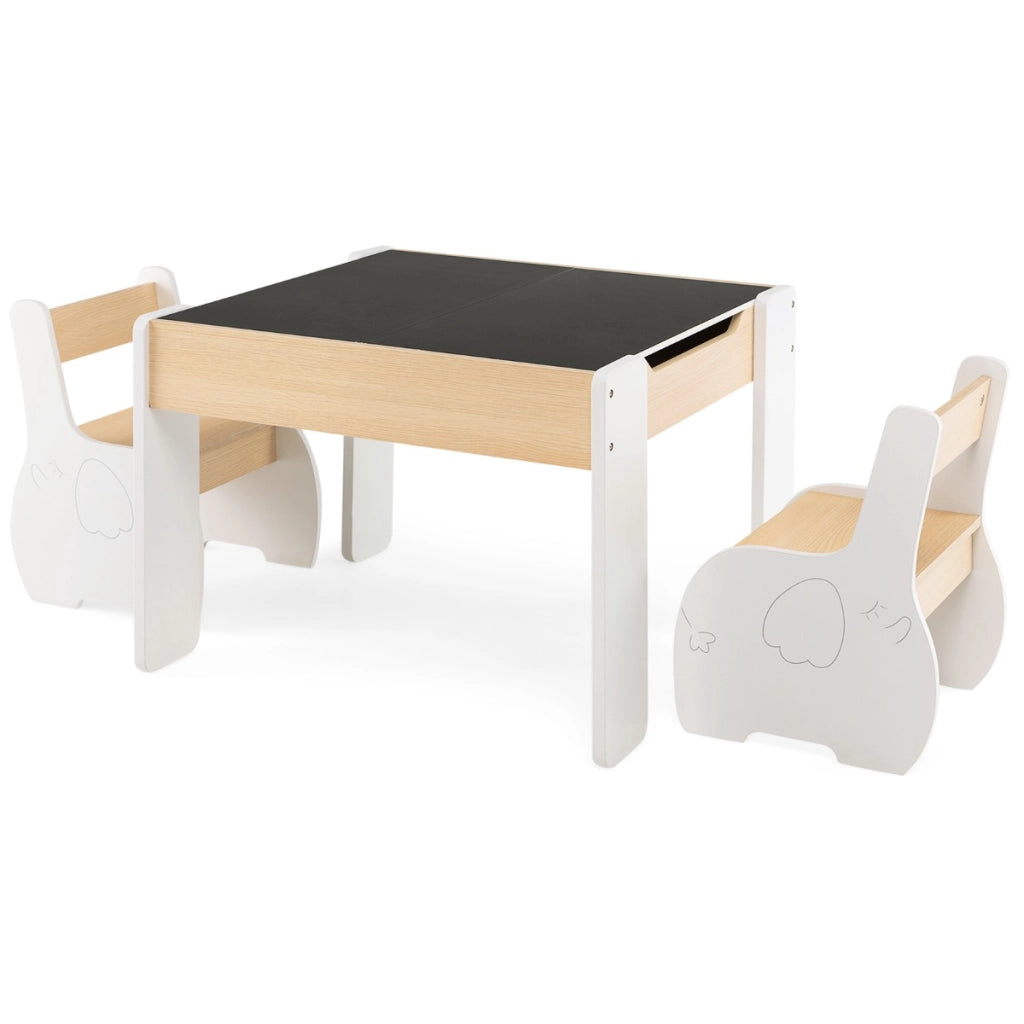 Set di tavolo e sedie per bambini con deposito lavagna rimovibile-Set di mobili 3 PCS per ragazzi e ragazze Bianco